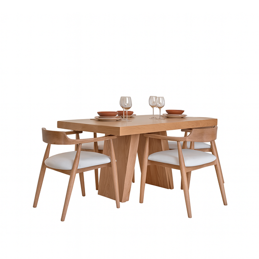 Comedor Andino en madera natural – Mesa enchapada y sillas en roble