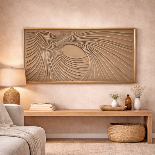 Cuadro Relieve Espiral – Arte Abstracto en Tonos Arena