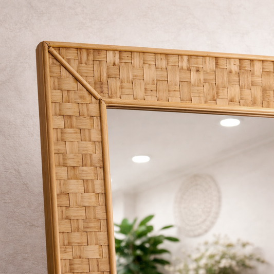 Espejo Boho de Piso – Marco Trenzado Natural