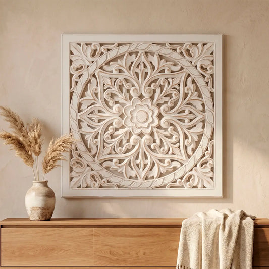 Mandala Cuadrada Tallada a Mano en MDF | Diseño Classic Bloom