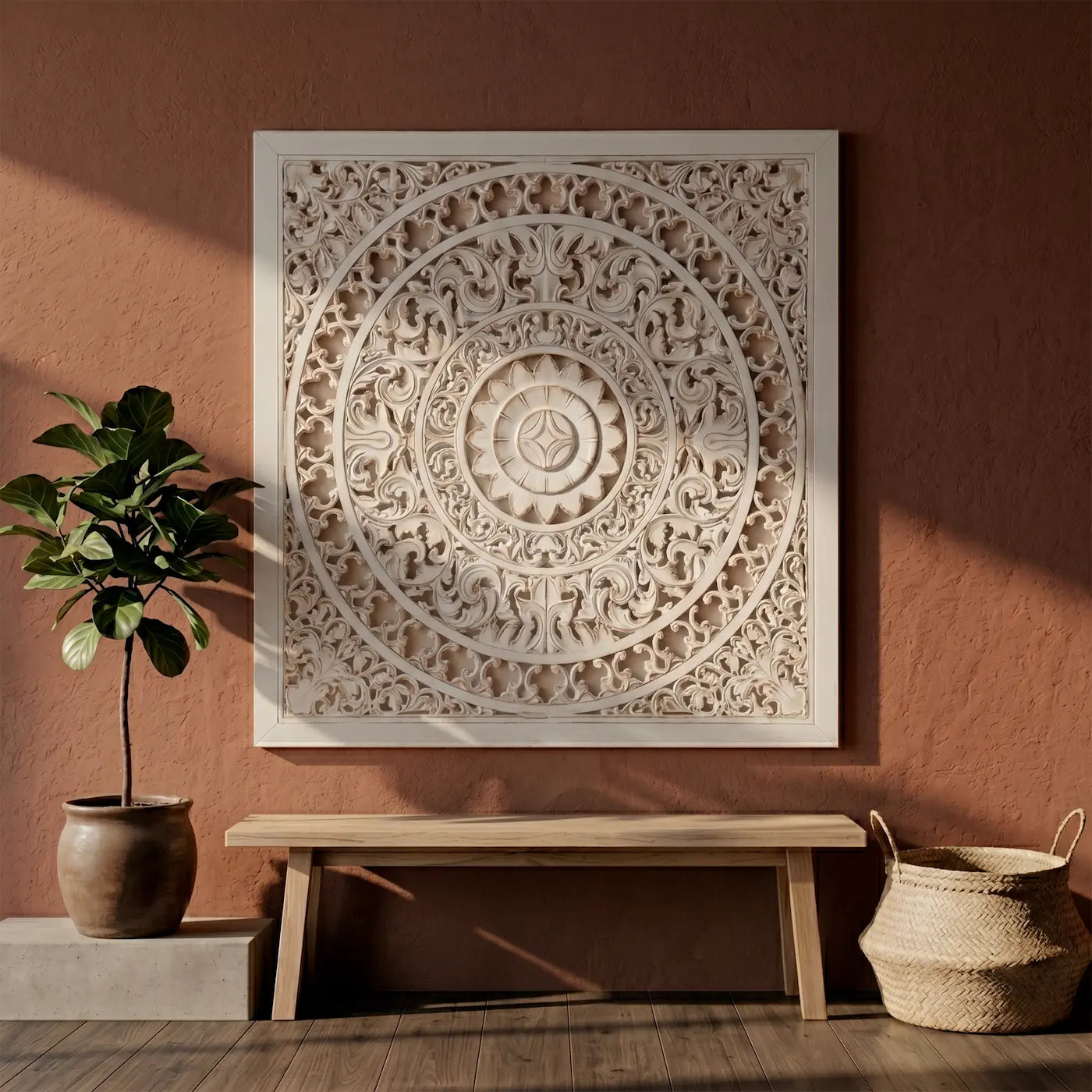 Panel decorativo de madera blanca para interiores modernos en Medellín.
