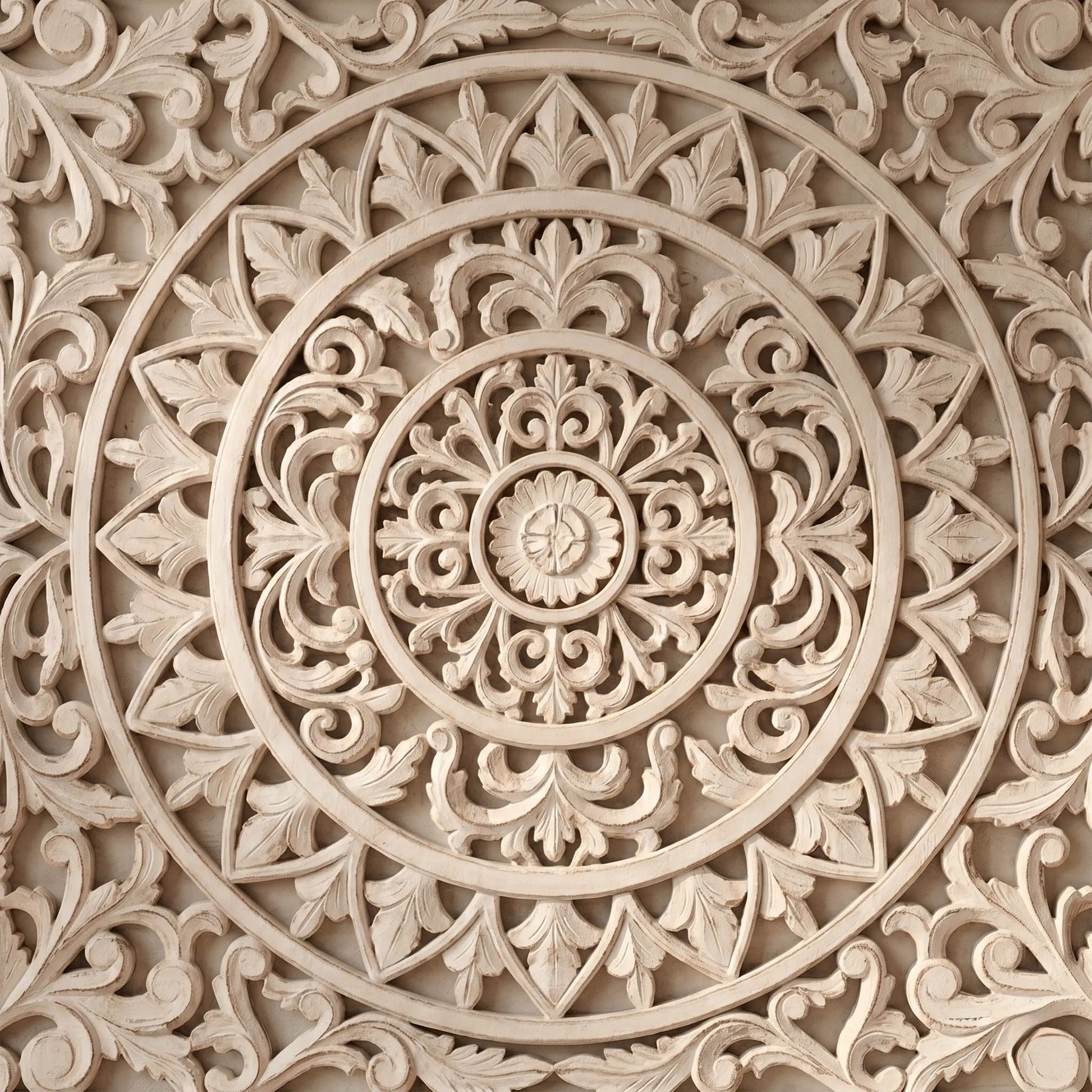 Mandala horizontal para cabecero de cama tallada en madera.
