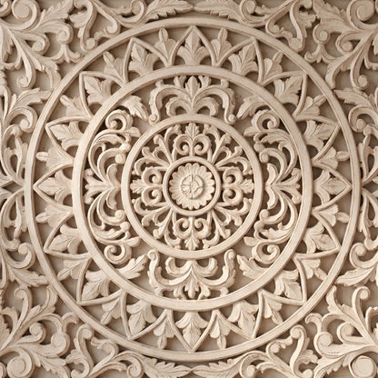 Mandala horizontal para cabecero de cama tallada en madera.