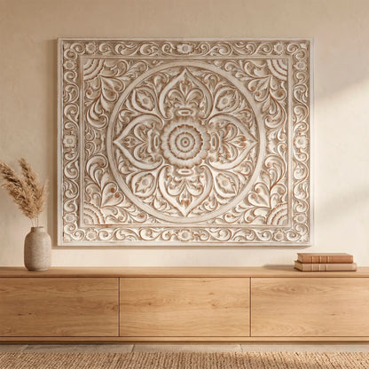Mandala Rectangular Tallada a Mano en MDF | Diseño Ornato Horizontal