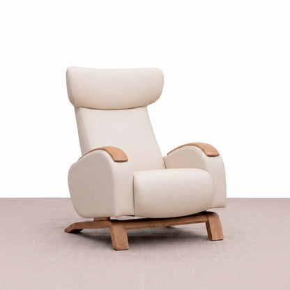 Mecedora moderna tapizada con estructura en madera en diseño elegante y cómodo