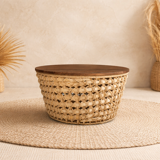 Set de Mesas de Centro en Fibra Natural y Madera | Modelo Palma