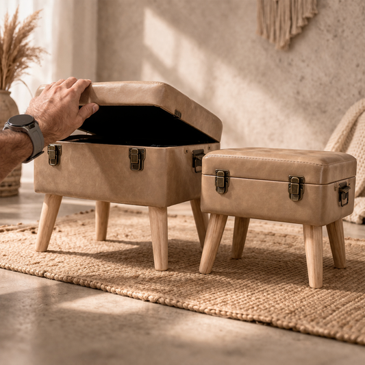 Puff Baúl Funcional con Almacenamiento. Set x2 | Diseño Moderno