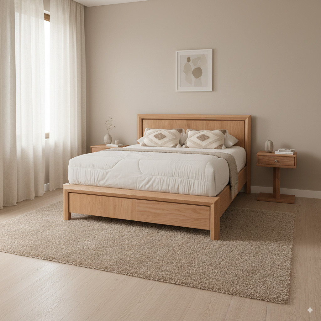 Cama Andina en Madera Natural – Diseño Artesanal de Estilo Rústico Moderno