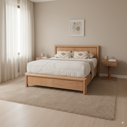 Cama Andina en Madera Natural – Diseño Artesanal de Estilo Rústico Moderno
