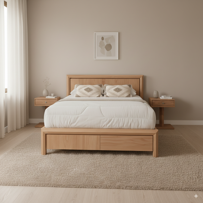 Cama Andina en Madera Natural – Diseño Artesanal de Estilo Rústico Moderno