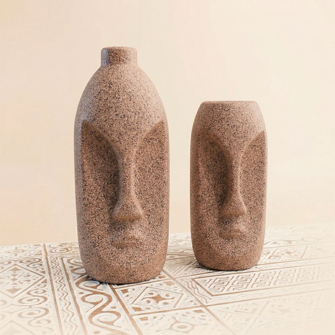 Set de Jarrones Decorativos en Cerámica con Textura de Piedra | Modelo Ancestral
